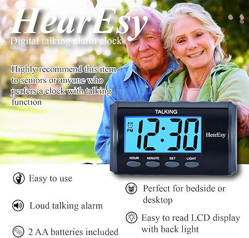 Miniatura 3 de Reloj despertador parlante para personas con discapacidad visual, reloj de escritorio de números grandes, reloj de día para personas mayores,