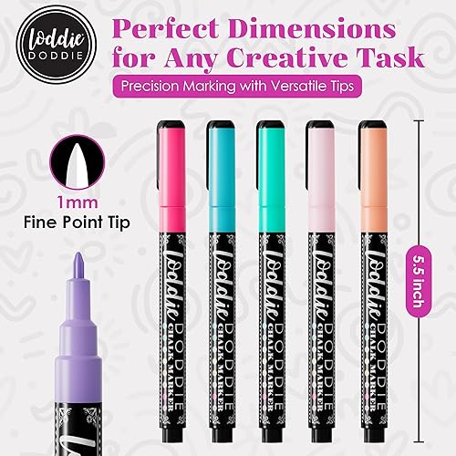 Miniatura 5 de Loddie Doddie Marcadores de tiza líquida fina para pizarra, marcadores de pizarra borrables, de bajo olor, bolígrafos de tiza pastel macarrón, 8