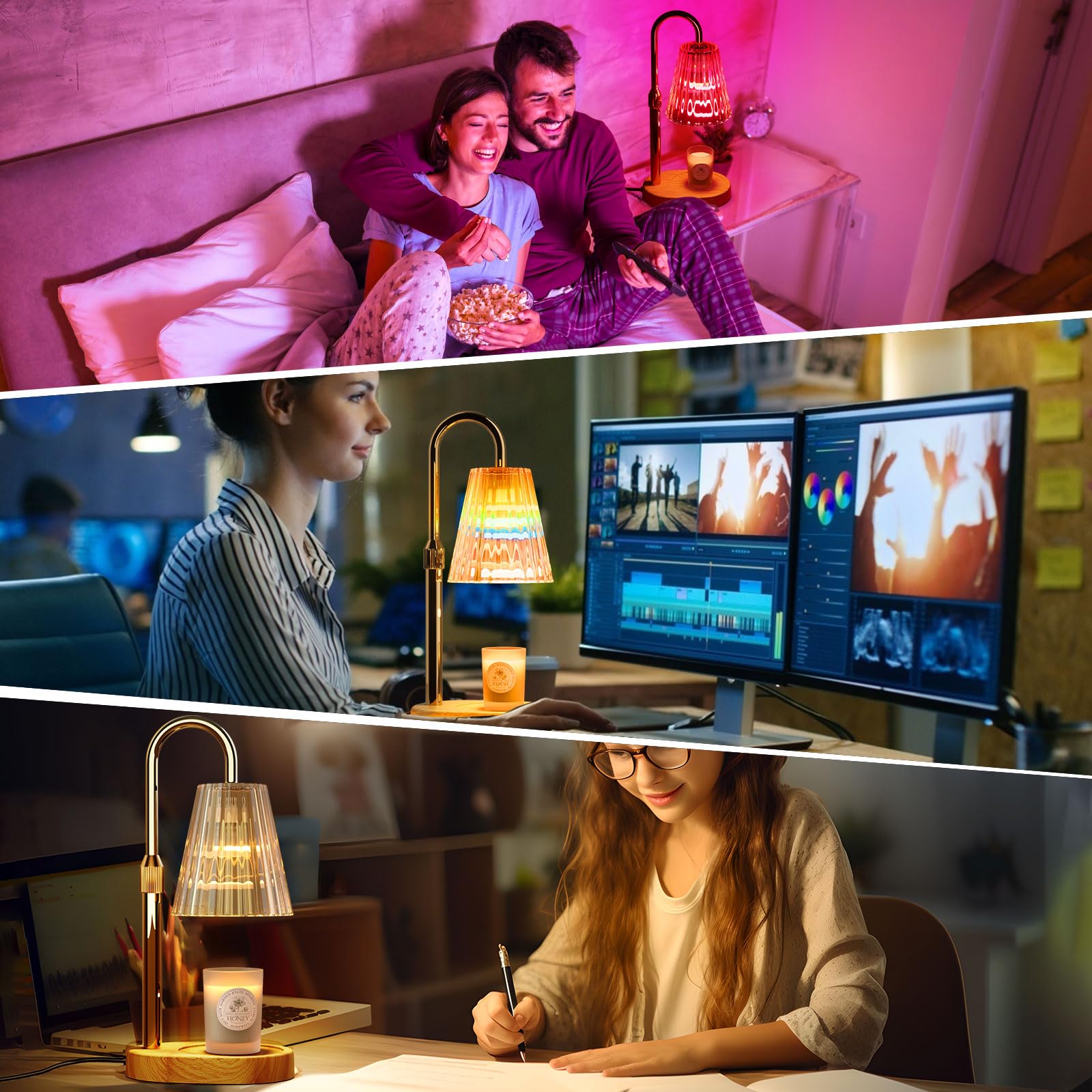 Candle Warmer Lámpara Calienta Velas, Lámpara Perfumada con Temporizador y Regulador de Intensidad, Lámpara Calienta Velas Eléctrica para Velas Perfumadas Para la Decoración del Hogar Dormitorio, Yoga
