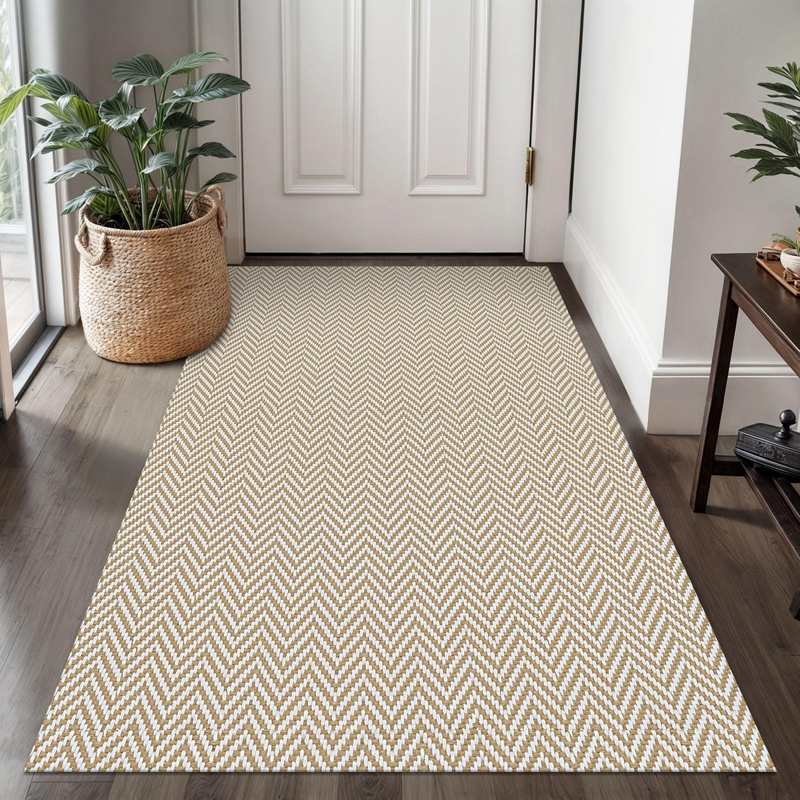 Alfombra trenzada de 3 x 5 pies, lavable para entrada, alfombras con respaldo de goma, tapete bohemio para puerta interior, tapete de cocina de algodón, tapete tejido para puerta delantera, vestíbulo