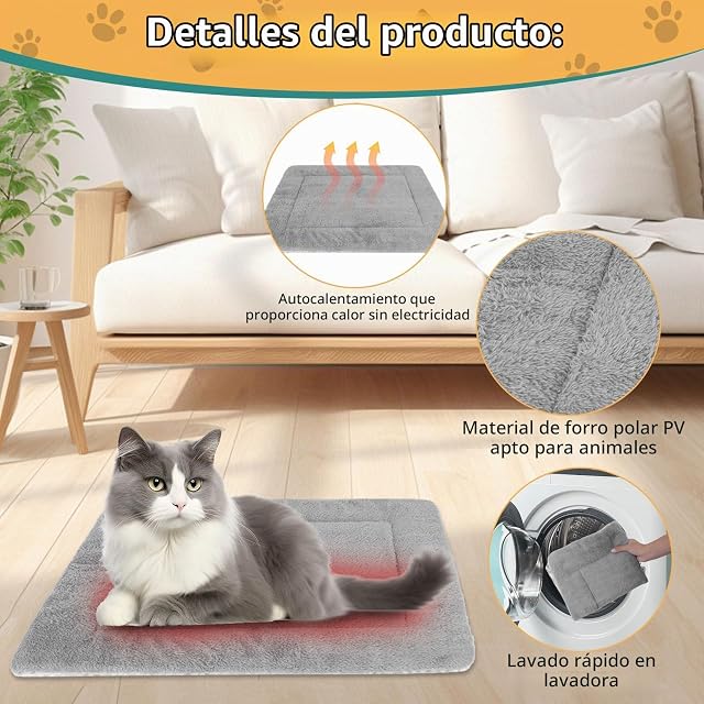 Foto 2 de 7 de JABNOW Manta Térmica para Gatos, Alfombrilla Autocalentable para Gatos & Perros 60 x 50cm-sin Electricidad…