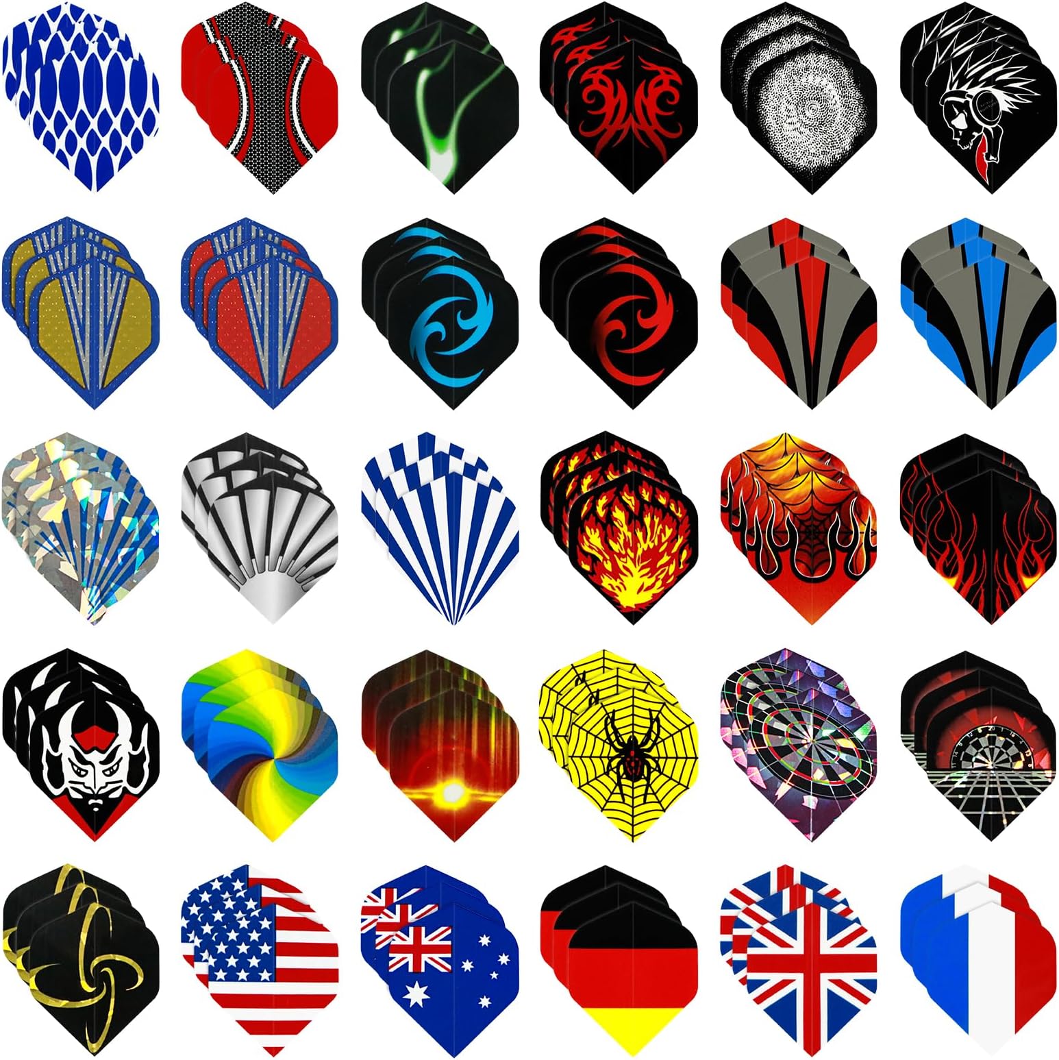 Standard Dart Flights Sets 30 Sets 90 pcs Durable Replacement Dart Accessories Parts Supplies, Rich Variety of Designs Tail Wing
