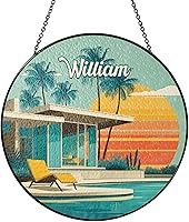 Vista 21 de Retro Boombox Suncatcher with Custom Name, Vintage Style Music Sun Catcher for Windows, Personalized Sunset Scene Window Hanging, Gifts for Music