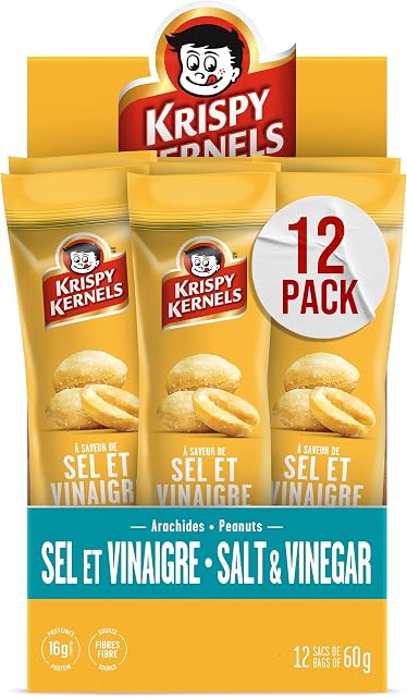 Krispy Kernel - Salt & Vinegar Peanuts - Pack 12 x 60g | Perfect Snacks On The Go, Proudly Canadian
