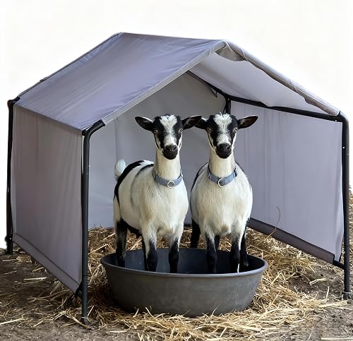 Eiqijci Portable Goat Shelter for 2 Goats, 49x49x43 Inch Outdoor Metal Frame Shelter with Windbreak Eiqijci Portable Goat Shelter for 2 Goats, 49x49x43 Inch Outdoor Metal Frame Shelter with Windbreak