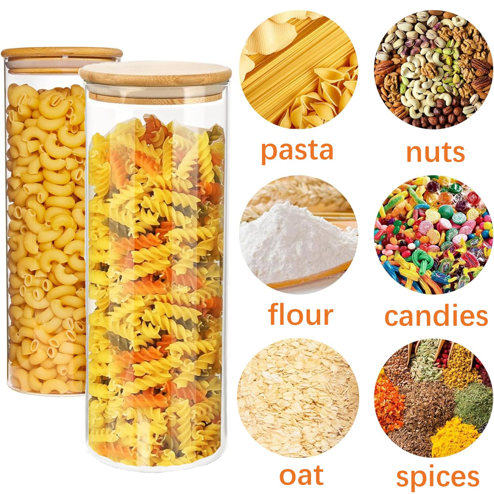 Keyoung 2 tarros de almacenamiento de cereales con tapa, 2100 ml, para avena, cereales, pasta, arroz, nueces, harina
