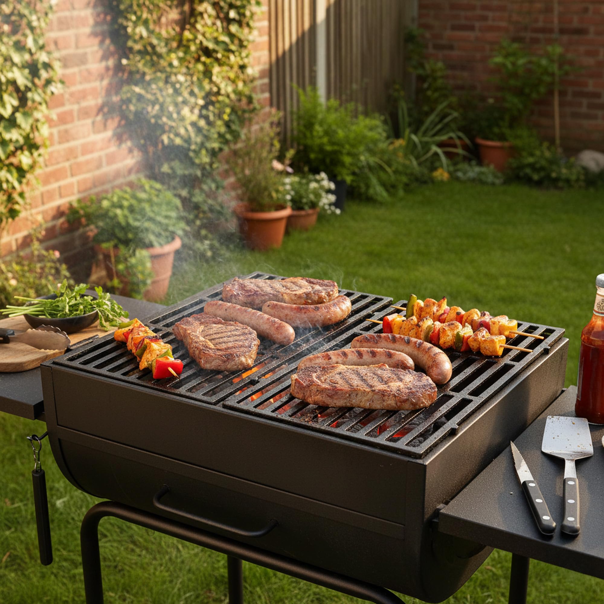 BBQ-TORO Griglia per Barbecue in ghisa 26 x 44,5 cm 2 Pezzi Set