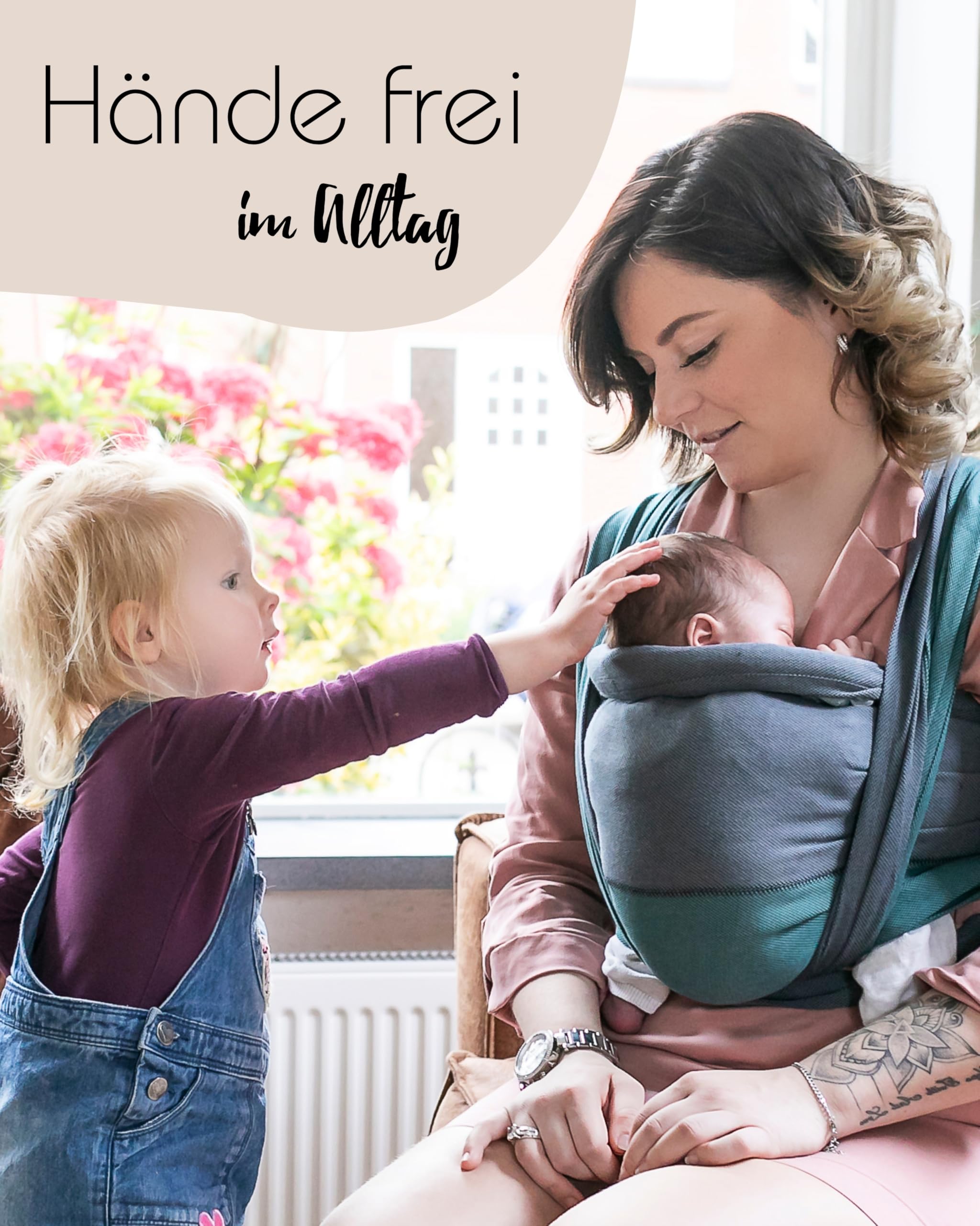Hoppediz Frühchen-Babytragetuch ab Geburt, Stone 5,40 m | Ergonomisches Tragetuch, extra schmal für zarte und frühgeborene Babys, inkl. Anleitung