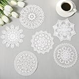 6 Pieces Lace Doilies for Tables, 6 Inch White Vintage Crochet Doilies Round Placemats Handmade Lace Coasters Rustic Table Decors for Kitchen Dining Room Party Wedding Birthday