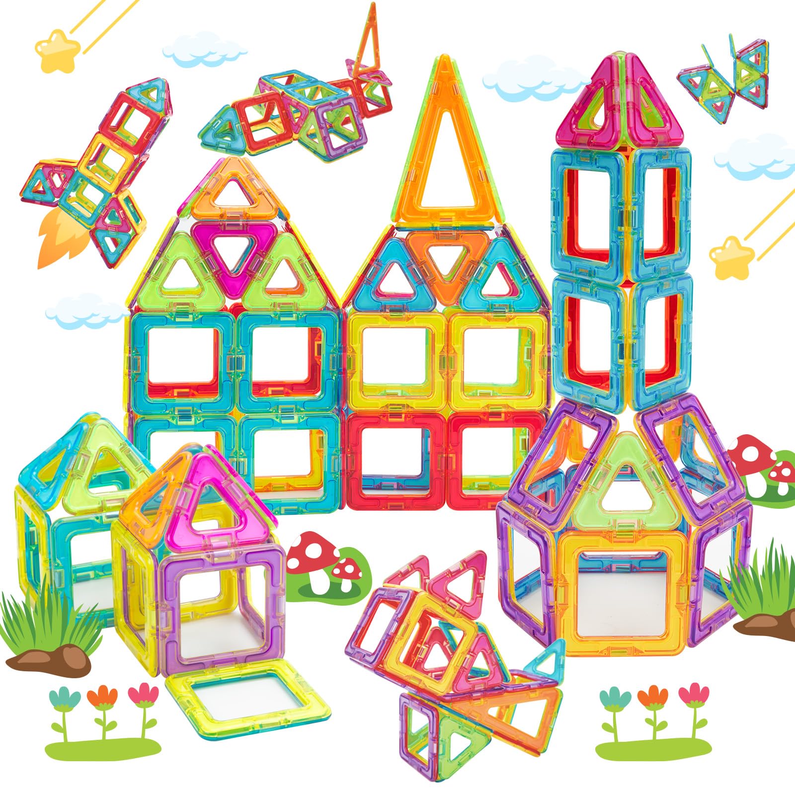 Theefun Costruzioni Magnetiche 42 Pezzi, Costruzioni Magnetiche Bambini Giocattoli Educativi per la Costruzione Tessere Magnetiche Mattoncini Magnetici Ideale per Ragazze e Ragazzi
