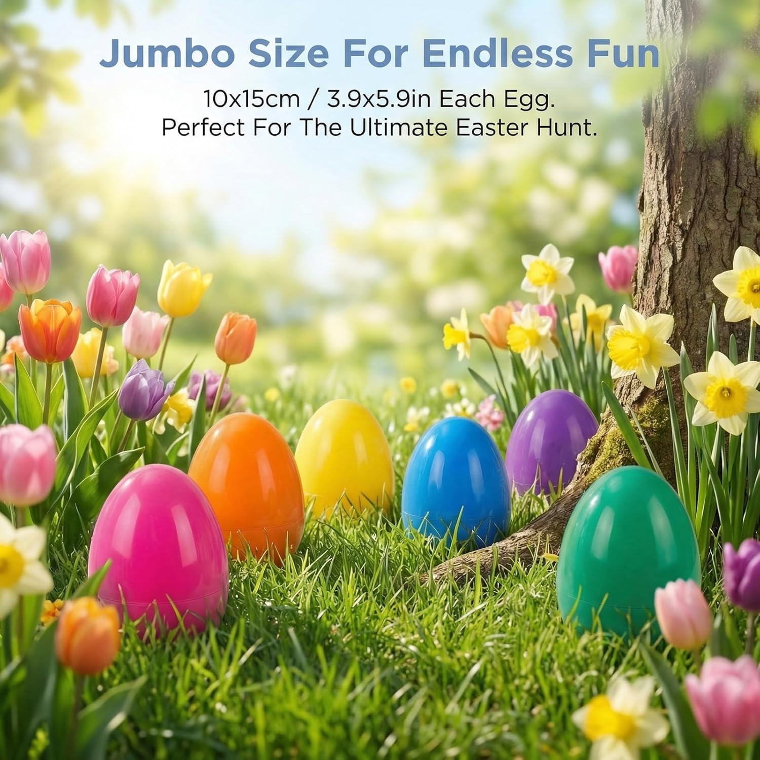 12-Pack Jumbo Fillable Easter Eggs, 6 Inch Giant Empty Surprise Eggs for Easter Egg Hunt Basket Stuffers, Large Reusable Toy Eggs in 6 Assorted Bright Colors