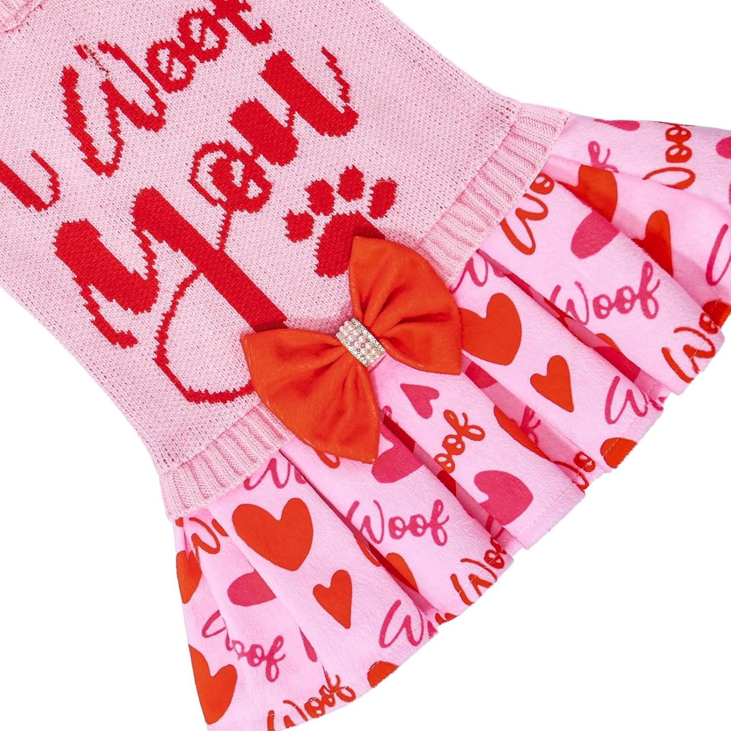 CuteBone Pink Dog Sweater Dress I WOOF You Pet Sweater Sweaters for Medium Large Dogs with Bowtie Pullover Pupply Clothes Cats Clothes for Valentine's Day