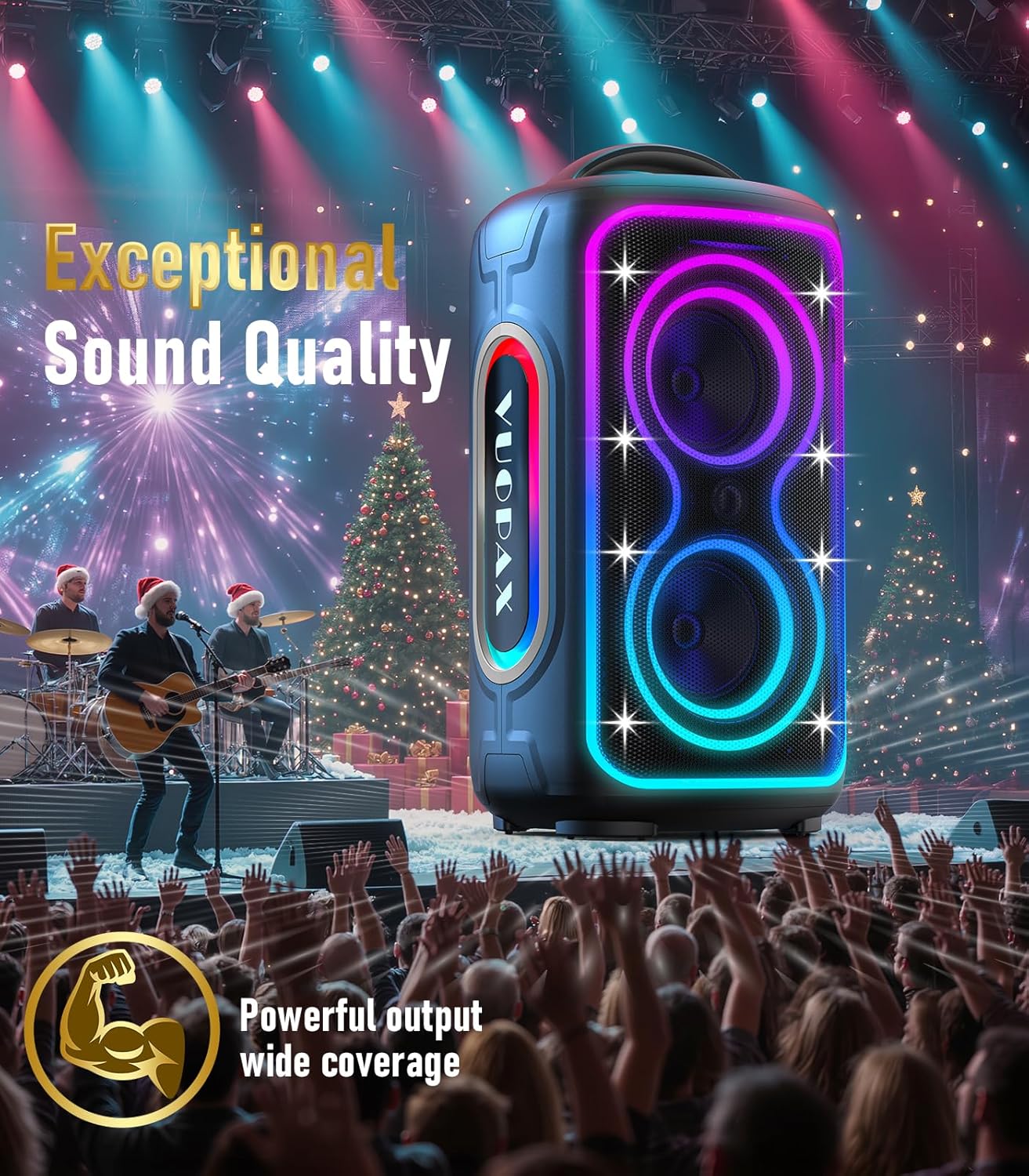 Large Bluetooth Speaker, 240W Peak Power Portable Party Speakers Bluetooth Wireless, 24H Playtime/Fast Charge/Bass Boost/RGB Lights/TWS/ IP65 Waterproof Outdoor Speaker for Party, Beach,Camping - Image 4