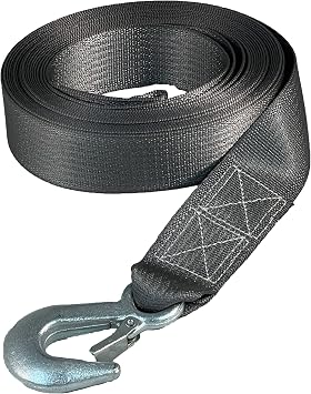 Cajun Tie Downs Boat Winch Strap with Hook , 2", 5,000 lb, Galvanized Hook, Bolt Loop, Fits Any 2" Reel, Made in USA, 20 ft