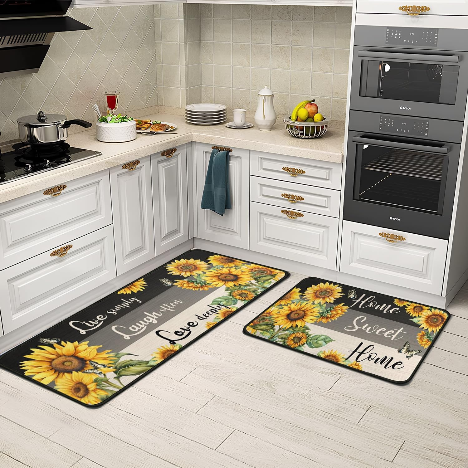Sunflower Kitchen Rugs Sets of 2 Non Slip Washable, Sunflower Rug Kitchen Decor, Summer Kitchen Rugs and Mats