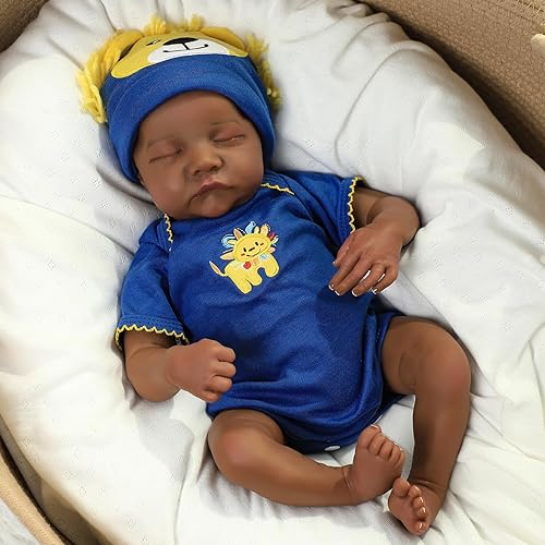 CHAREX Muñecas realistas de bebé recién nacido, color negro, 18 pulgadas, bebé afroamericano recién nacido, cuerpo suave, muñeca de bebé durmiente