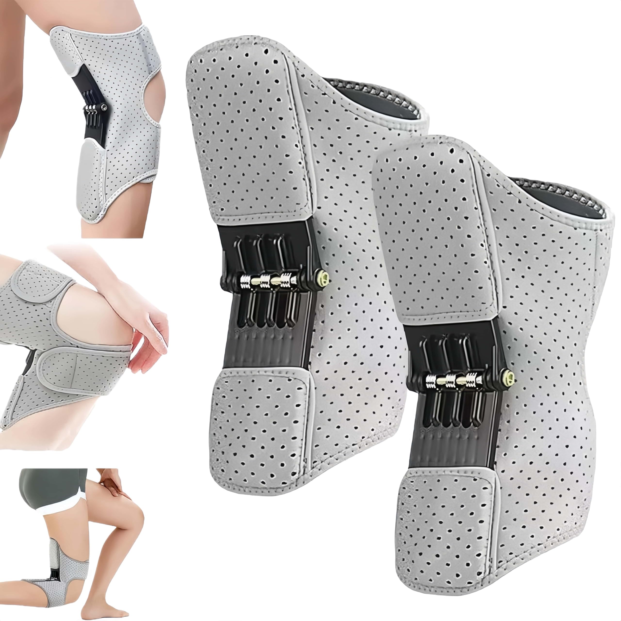 Dispositif d'assistance pour le genou, attelle de soutien pour le genou, à ressorts réglables pour faciliter la marche et l'escalade et réduire la pression sur les genoux des personnes âgées (2,Grey)