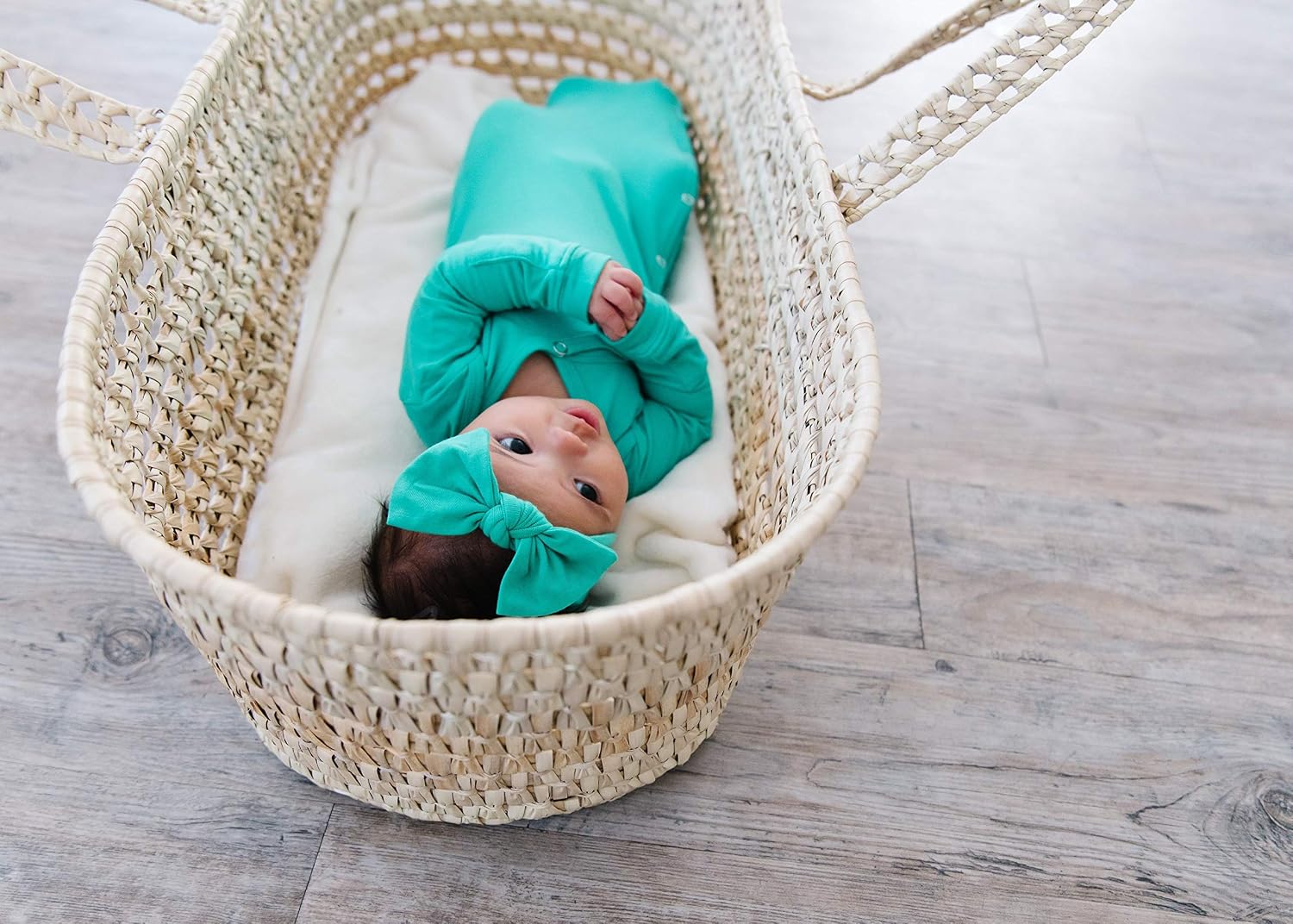 Copper Pearl Knotted Baby Gown, Soft Stretchy Newborn Gowns for Boys and Girls, Comfortable Coming Home Outfit, Long Sleeve Infant Gowns with Bottom Tie and Hand Mittens, Spout