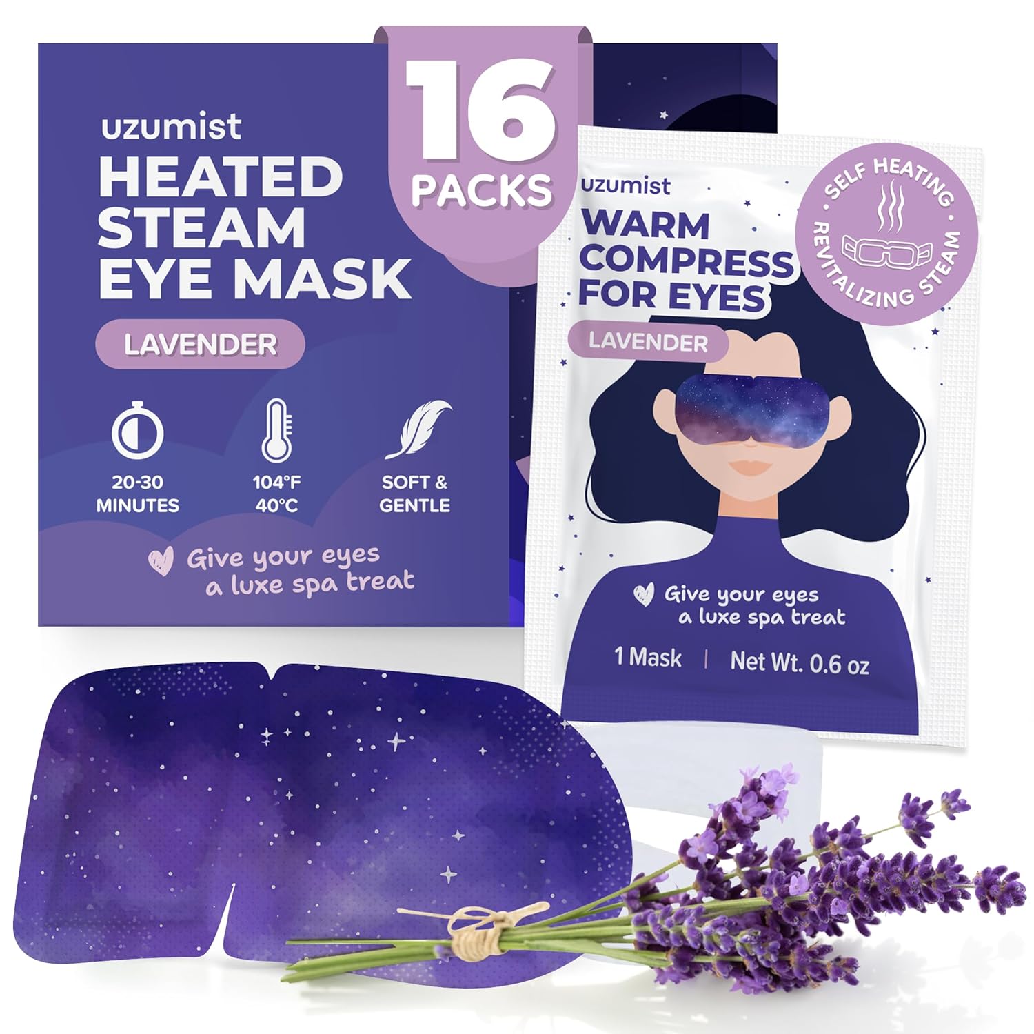 Heated Eye Mask For Dry Eyes – 16pcs Self Heating Steam Eye Mask – Warm Compress For Eyes – Warming & Ready To Use For Sleep & Relaxation – On-The-Go Warm Eye Compress For Dry Eyes Travel Essentials
