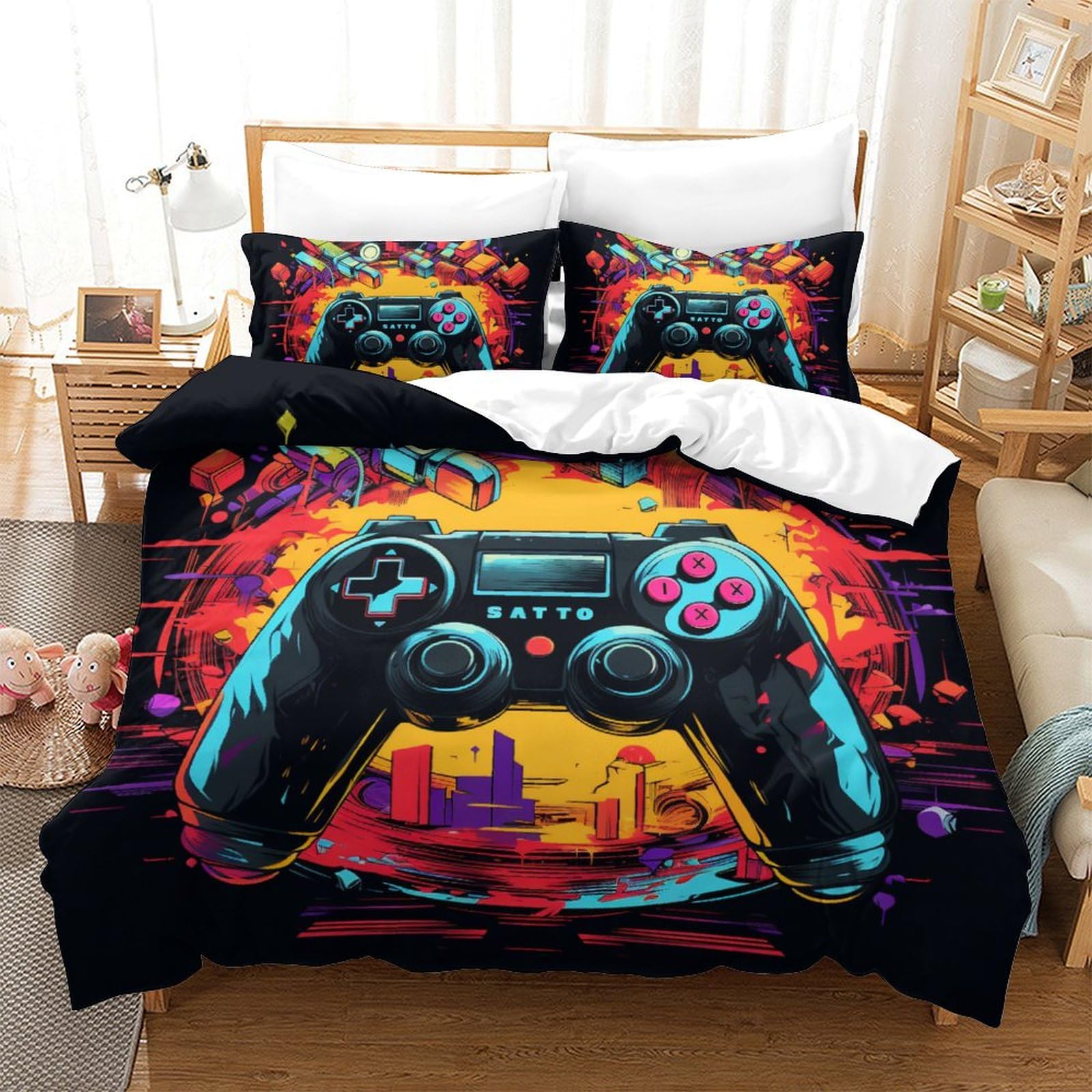 Parure housse de couette 3D Jeux pour lit King 220x240cm avec fermeture éclair de chambre