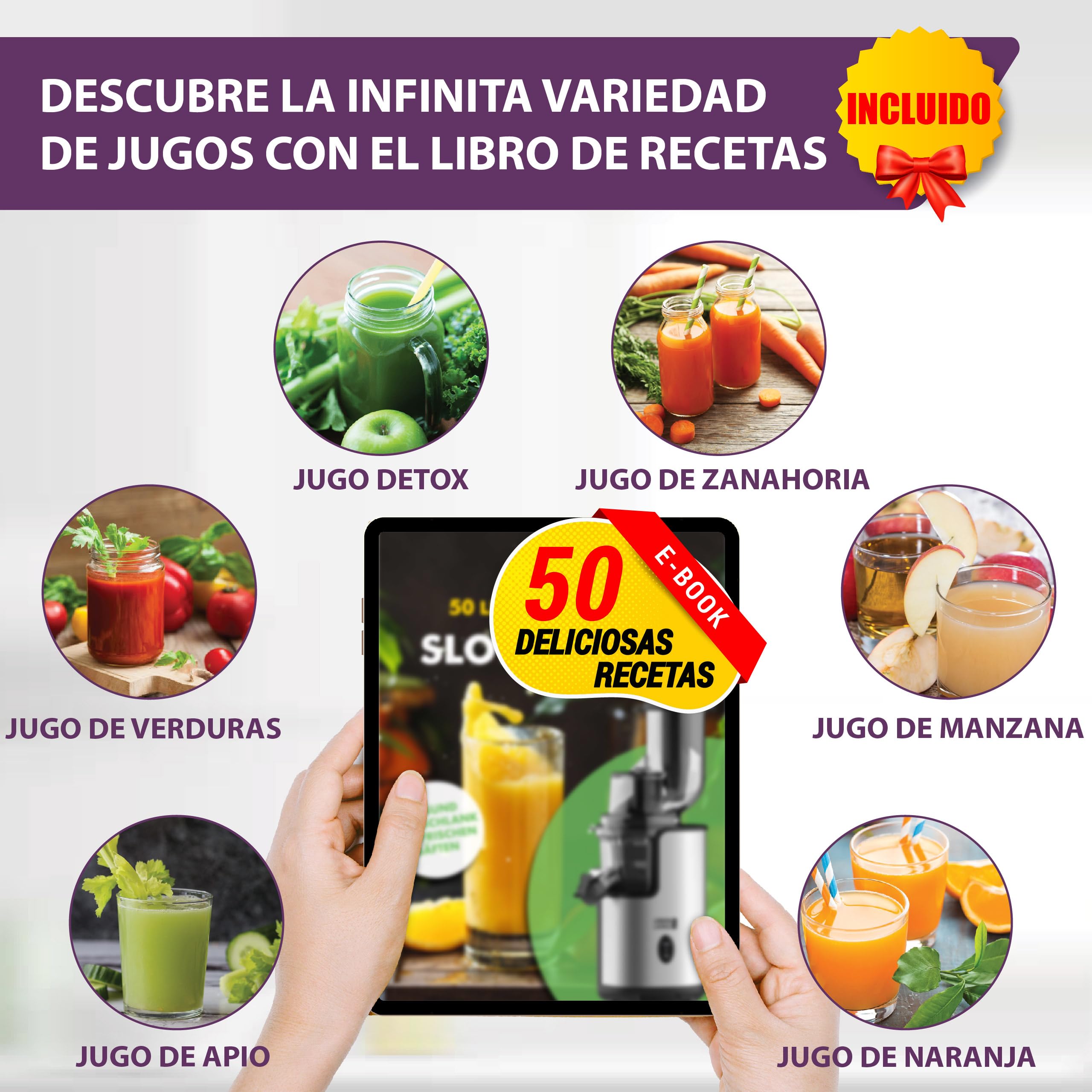LEBENLANG Extractor de Jugo Lento - Acero Inoxidable & Libre de BPA I Juicer Licuadora para Verduras y Frutas Extractor de Zumos y Verduras I Licuadora Prensado Frio Juicer Machine
