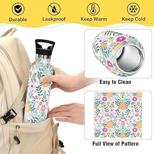 Miniatura 4 de BPA-Free Leak Proof Sports Water Bottle with Leak Proof Spout Lid Artistic Colorful Flowers Summer Double Wall Vacuum Insulated Bottles for Travel