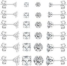 Dochais Lot de 12 paires de boucles d'oreilles créoles en acier inoxydable hypoallergénique en acier chirurgical avec zircone pour homme et femme Unisexe