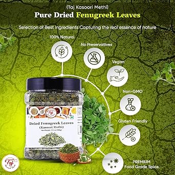 TAJ Dried Fenugreek Leaves | Kasoori Methi | Product of India | 1oz (28g)