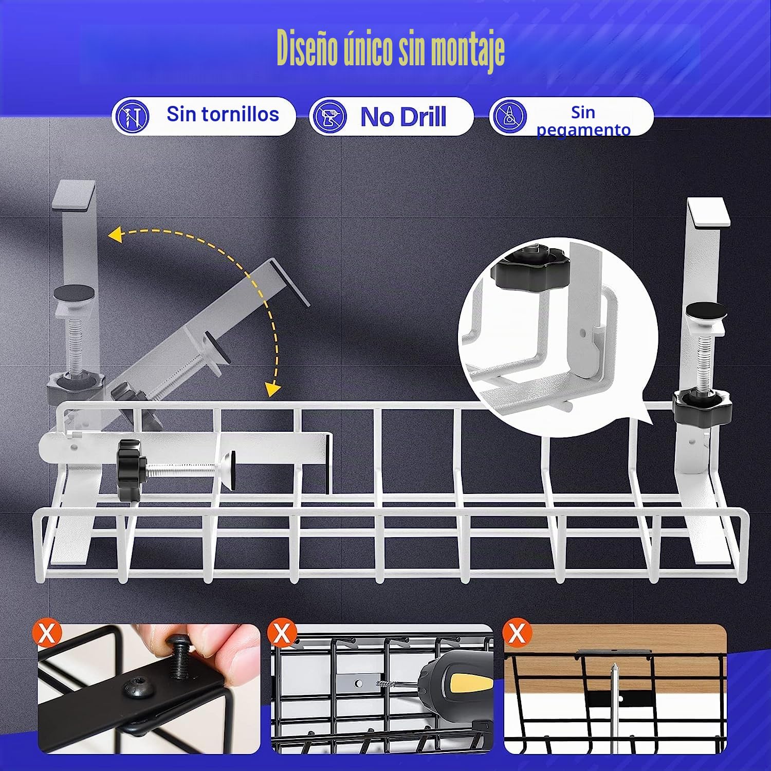 Sin perforación Bandeja De GestióN De Cables Debajo Abrazadera De Brazo Adjustable Robusta Bandeja De GestióN De Cable hacia Adentro O hacia Afuera Blanc, 1 Paquete