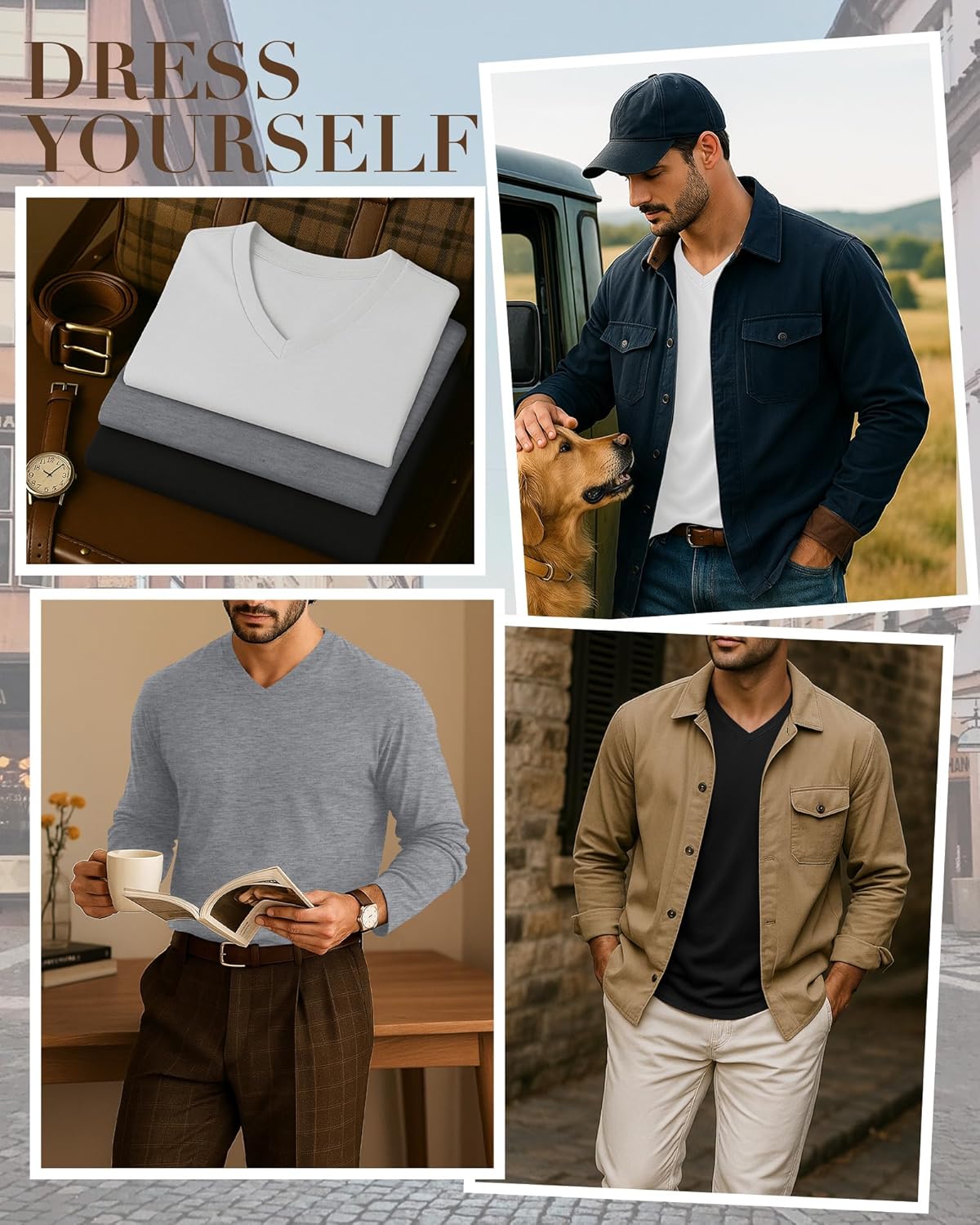 3 Pack Men's Big and Tall Shirts Thermal Fleece Lined Long Sleeve Tops V Neck Sweatshirts Base Layer Tees Winter - Image 2