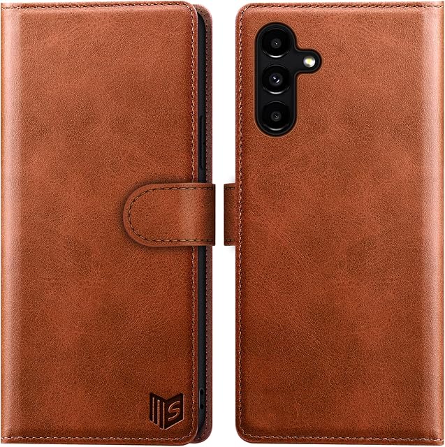 SUANPOT for Samsung Galaxy A14 5G case with [Credit Card Holder][RFID Blocking],PU Leather Flip Book Protective Cover Women Men for Samsung A14 Phone case Light Brown