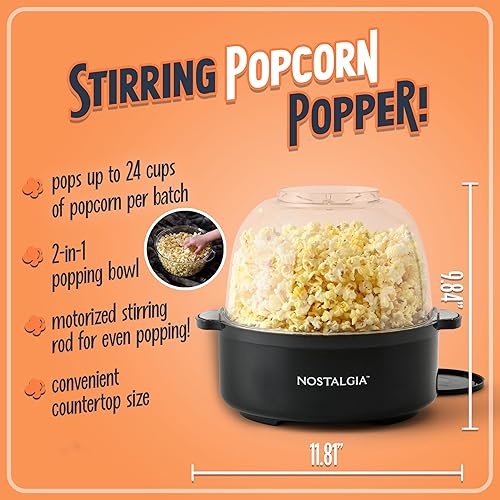 Miniatura 2 de Nostalgia - Máquina de palomitas con mezclador antiadherente para 24 tazas de palomitas estilo teatro con aceite caliente - Tapa de doble uso y Rojo