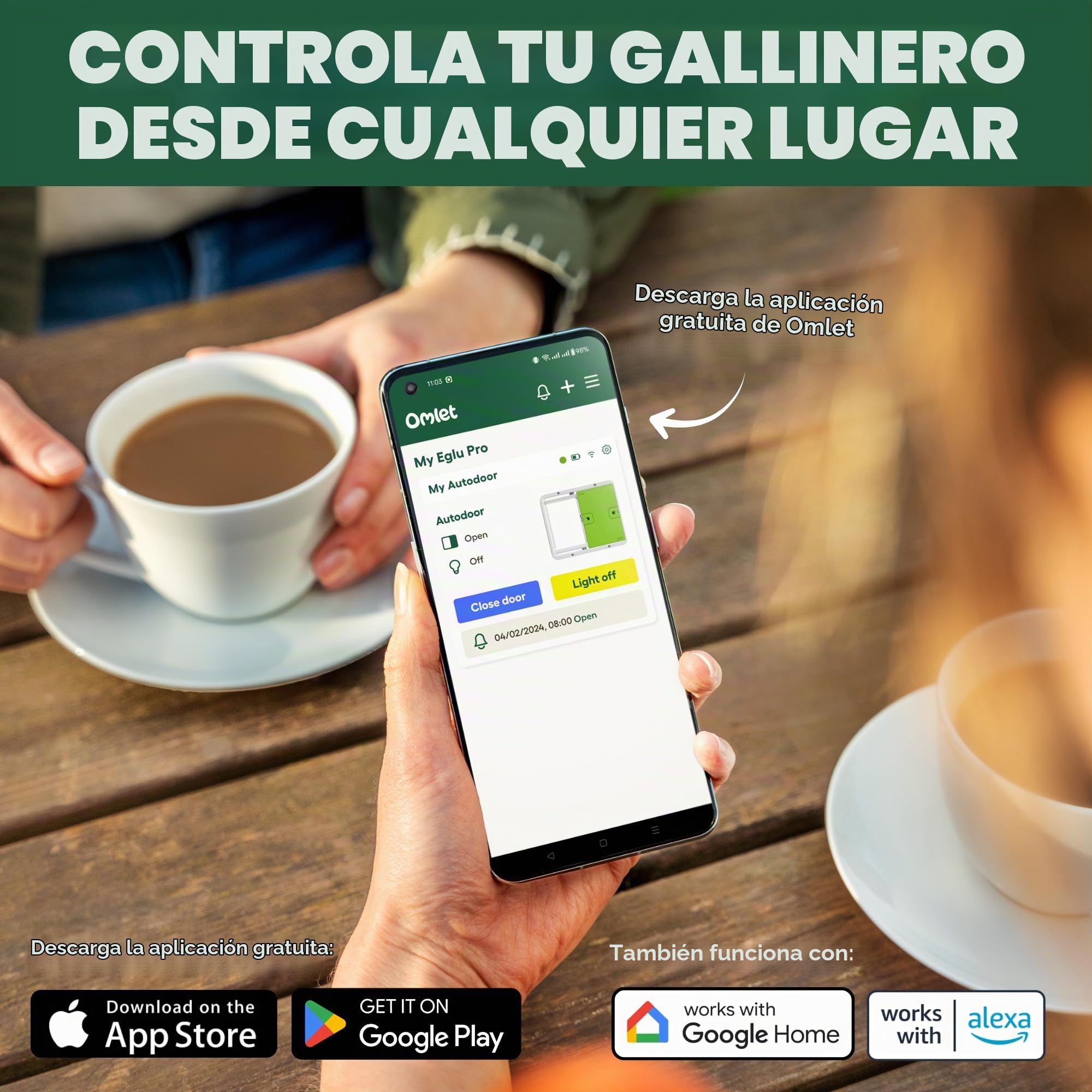 Omlet Smart - Abridor automático de puerta de gallinero | Wi-Fi habilitado | Programable con aplicación | Operado por sensor de luz o temporizador | Fácil de instalar | Alimentado por red o batería |