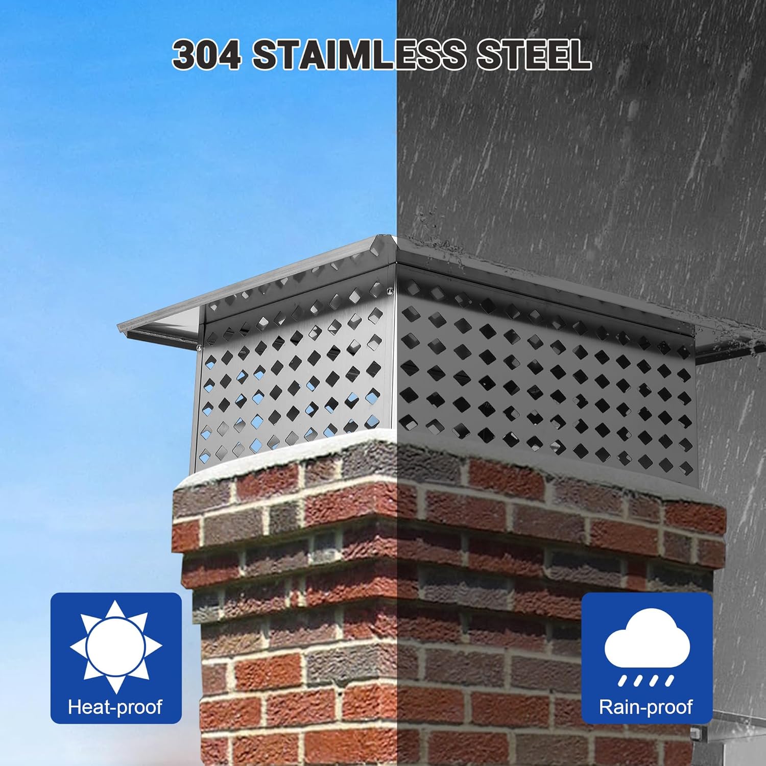 Chimney Cap,Fall Rain & Winter Animal Protection - 13" x 17" Stainless Steel Chimney Cap with Secure Bolt-On Design & Mesh Screen to Keep Debris Out and Ensure Safe, Efficient Fireplace Use All Season