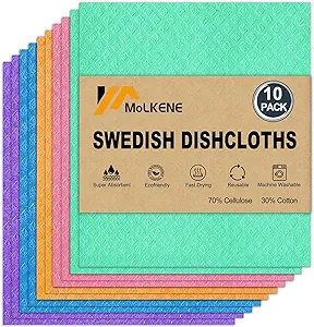 Swedish Dish Cloths - 10 Pack Reusable Kitchen Dishcloths - Ultra Absorbent Dish Towels for Washing Dishes - Cellulose Sponge Cloth Cleaning Rag - Assorted