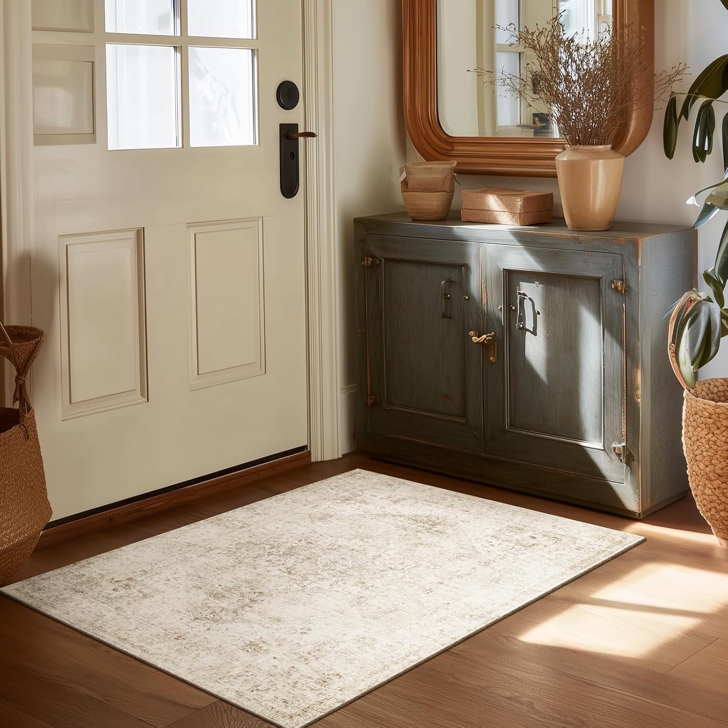 Machine Washable Area Rugs for Entryway: Door Mat Indoor Entrance 2x3 Boho Rug Vintage Distress Non-Slip Low Pile Soft Throw Carpet for High-Traffic Areas Kitchen, Hallway, Farmhouse Decor thumbnail