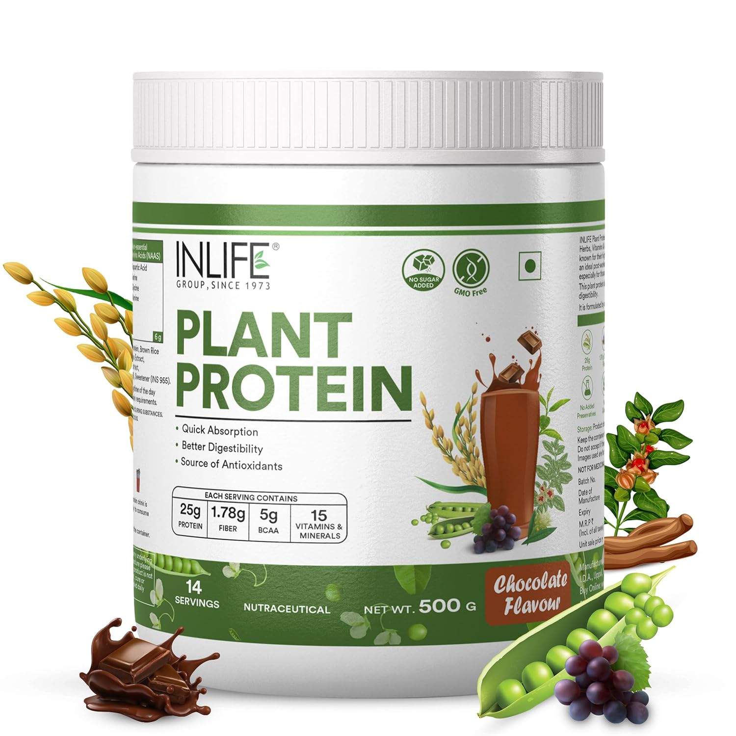 Inlife Plant Protein Powder – Peas, Quinoa and Brown Rice – 25 g – Protein – Ashwagandha, Green Tea & Grape Seed Extract – Digestive Enzyme Bodybuilding Supplement (500 G, Chocolate) Inlife Plant Protein Powder – Peas, Quinoa and Brown Rice – 25 g – Protein – Ashwagandha, Green Tea & Grape Seed Extract – Digestive Enzyme Bodybuilding Supplement (500 G, Chocolate)