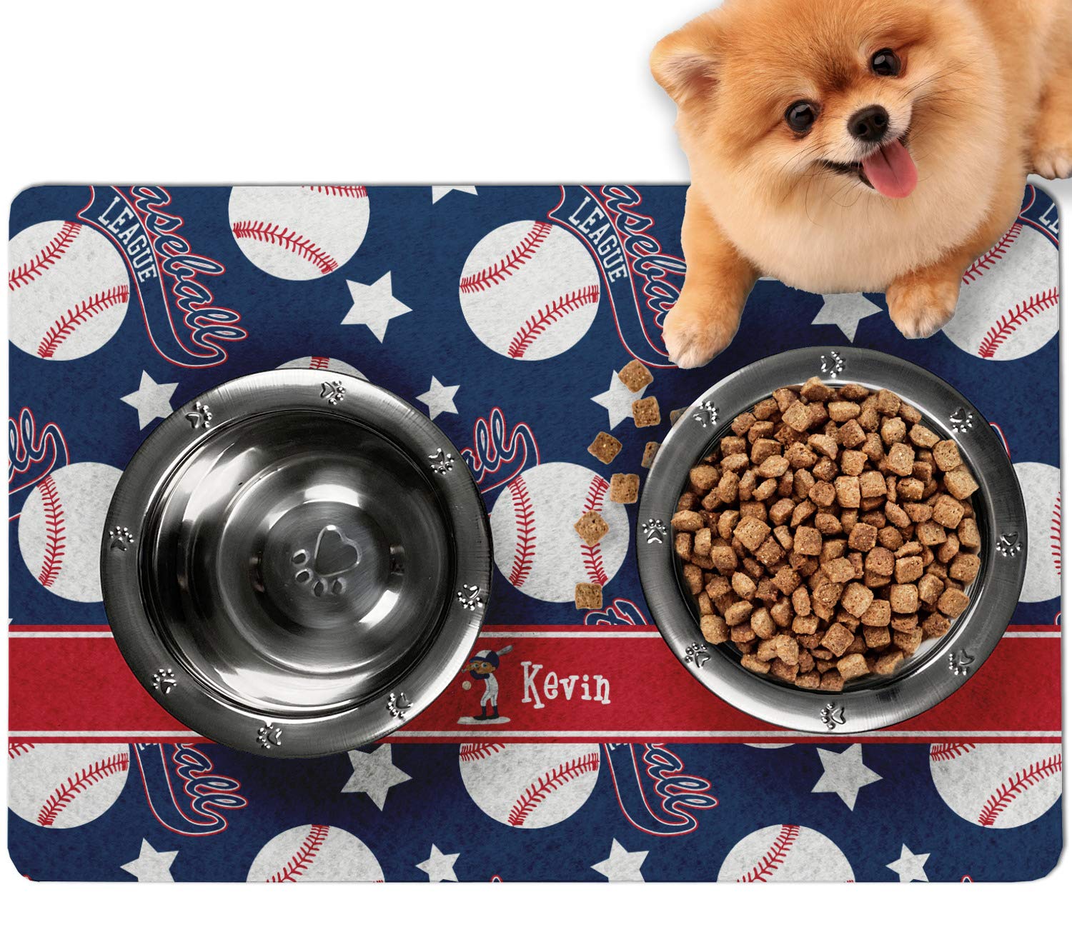 RNK Shops Personalized Baseball Dog Food Mat - Small w/Name or Text