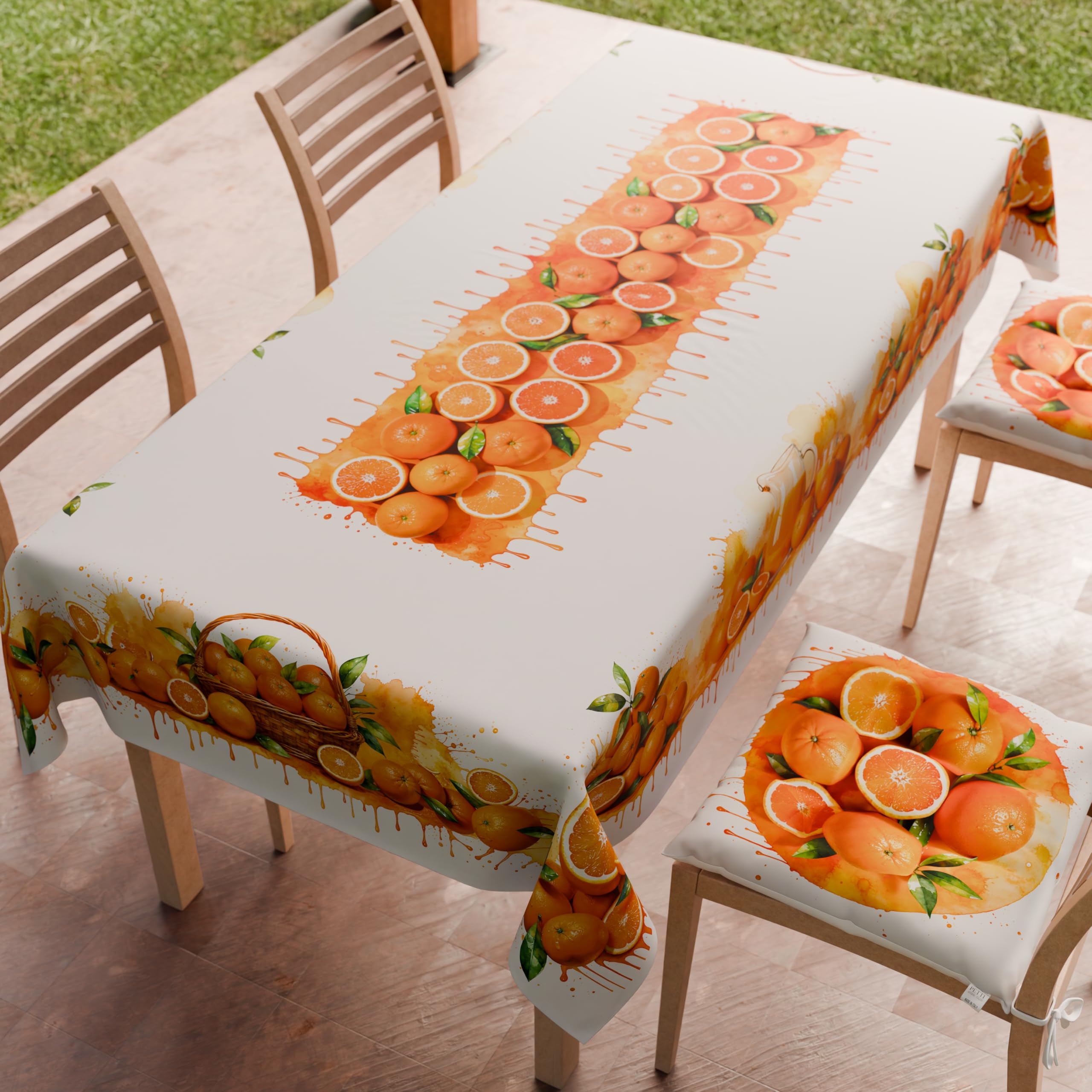 Tovaglia Rettangolare Antimacchia 100% Idrorepellente, Fantasia Arance E Frutta, 140x300 Cm