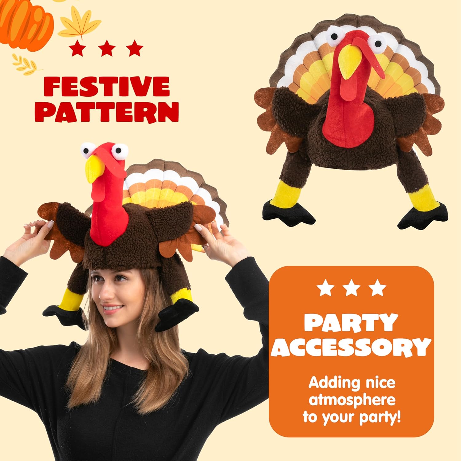 JOYIN 1 PC Thanksgiving Turkey Brown Hat Wings Moving for Trot Dress Up Party, Role Play Carnival Cosplay, Turkey Funny Hat for Thanksgiving Christmas Decor, Halloween Costume Accessories