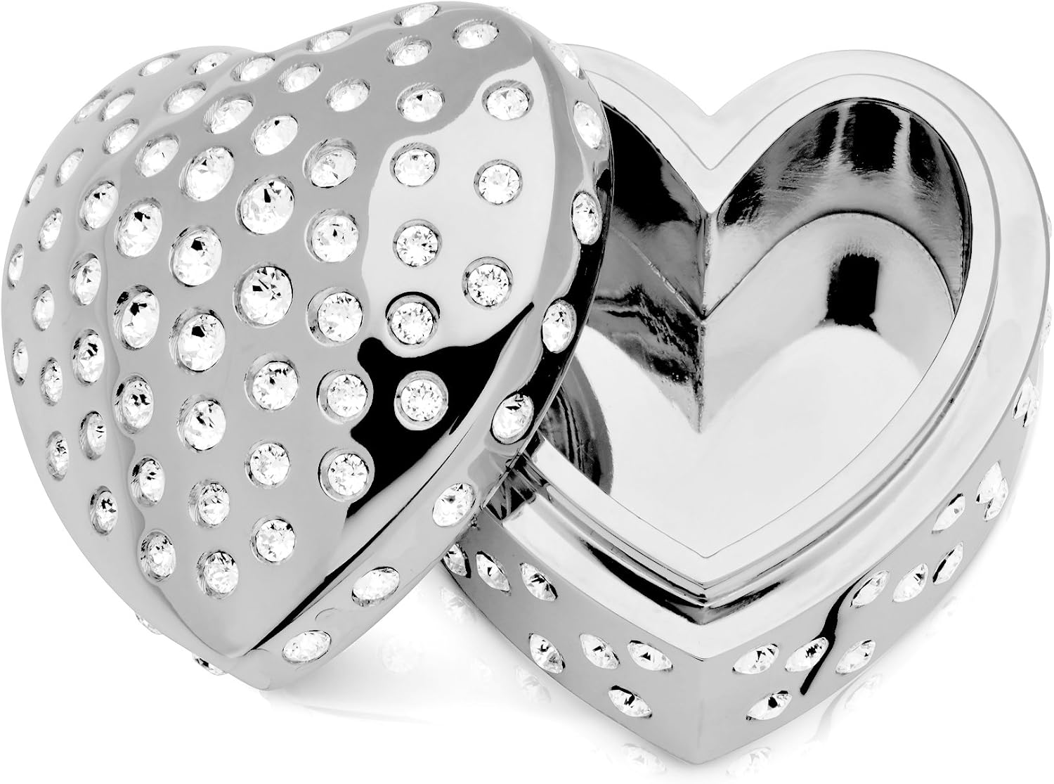 Sempre Heart Jewelry Storage Box in Rhodium with Hand Set Swarovski Diamond Chatons