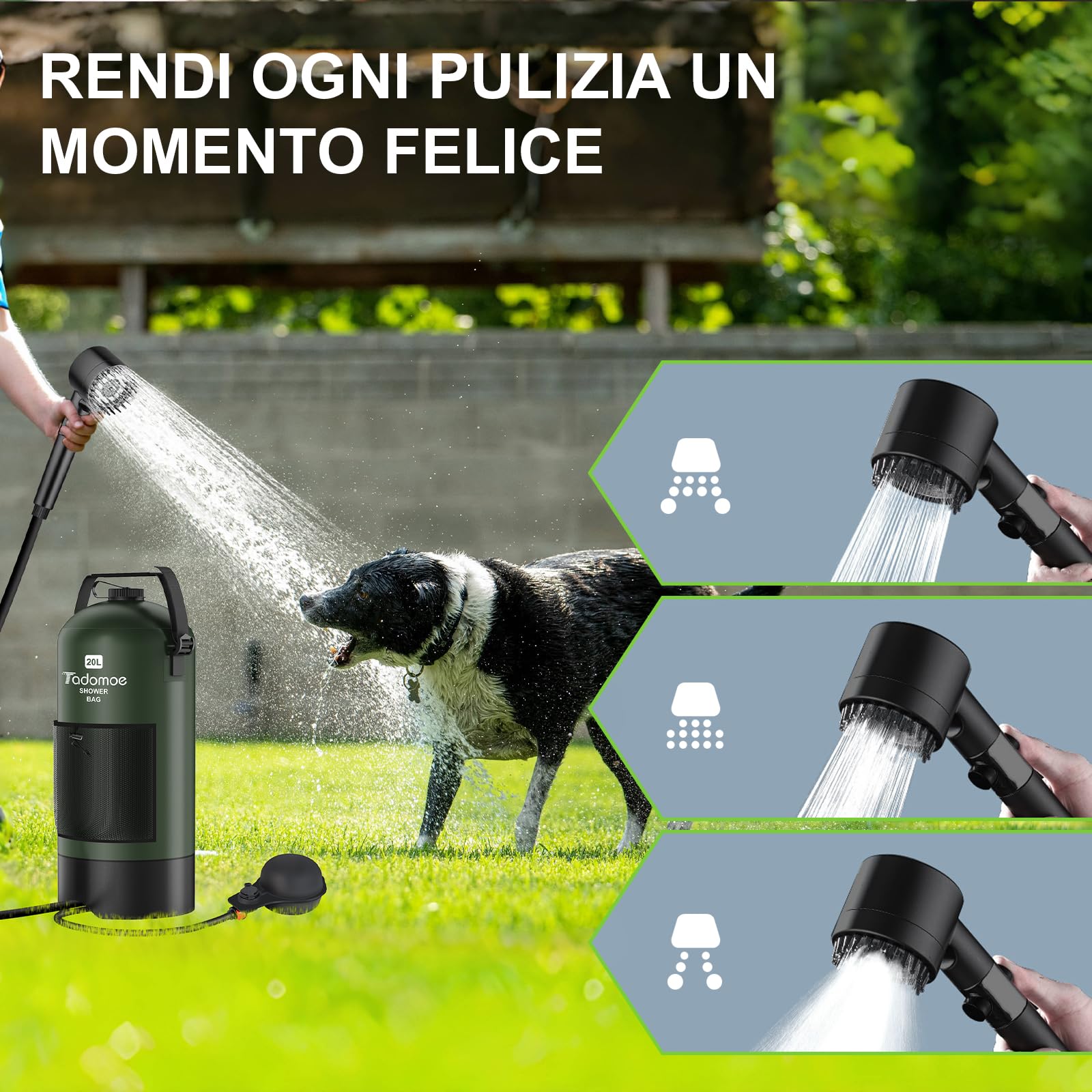 20L Doccia da Campeggio con Pompa ad Aria a Pedale, Doccia Portatile Solare Borsa con Pratico Ugello per Campeggio, Escursionismo e Spiaggia
