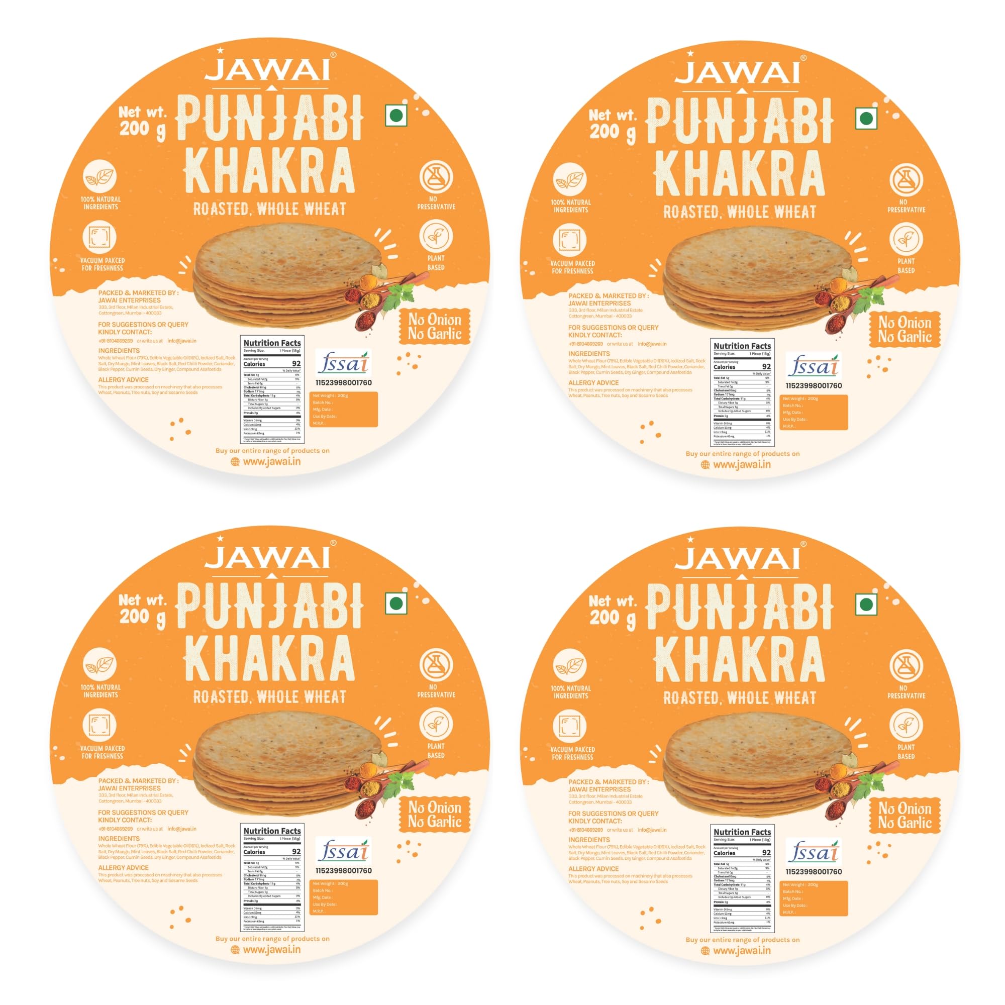 JAWAI Roasted Whole Wheat Khakra Combo Punjabi Khakhra- Plant Based,Ready To Eat Healthy Snacks,Vaccum Packed Indian Snacks (Punjabi Flavour,200 Gram)