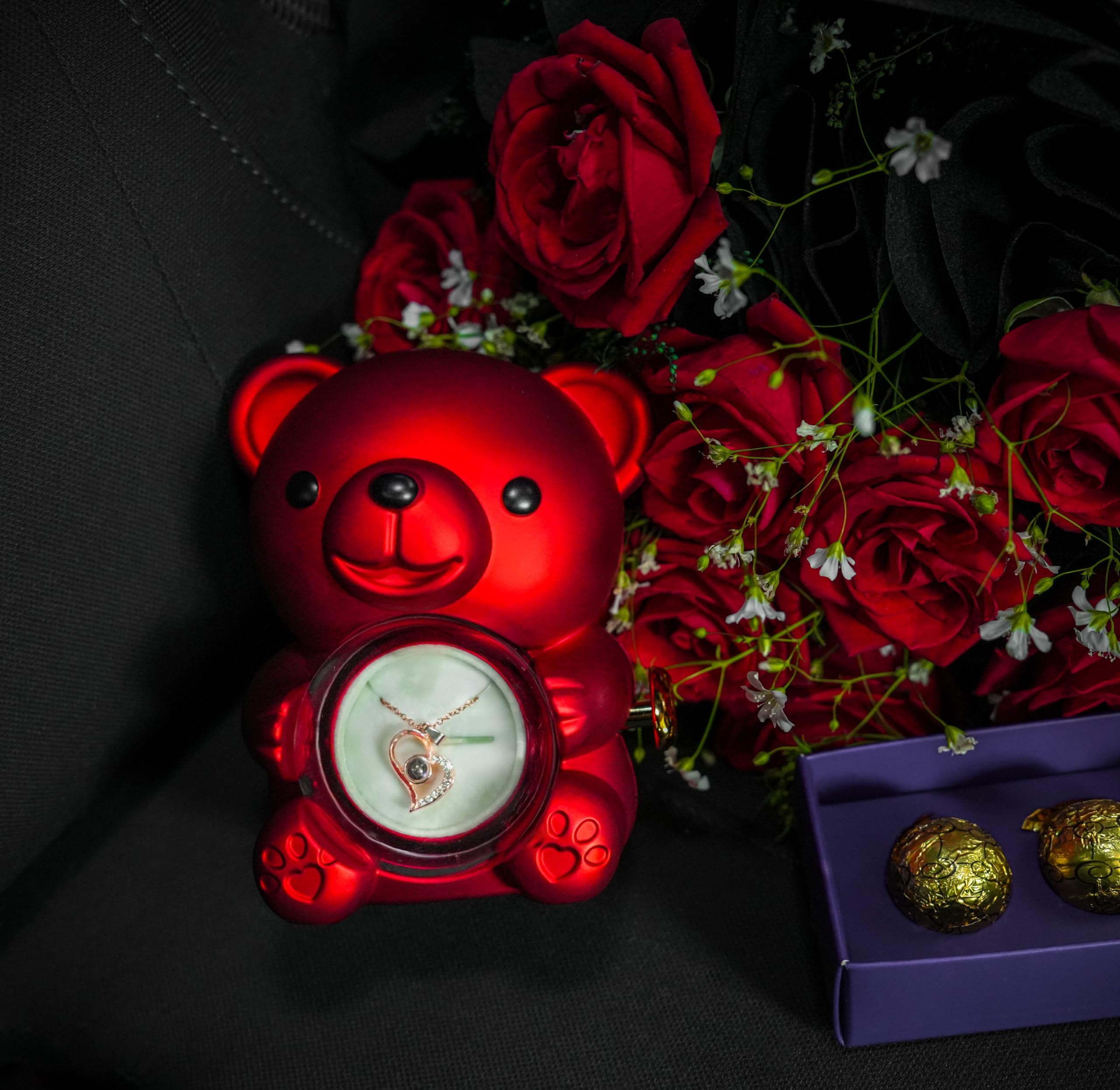 Romantic Teddy Bear Gift with Rose & Necklace - I Love You -7