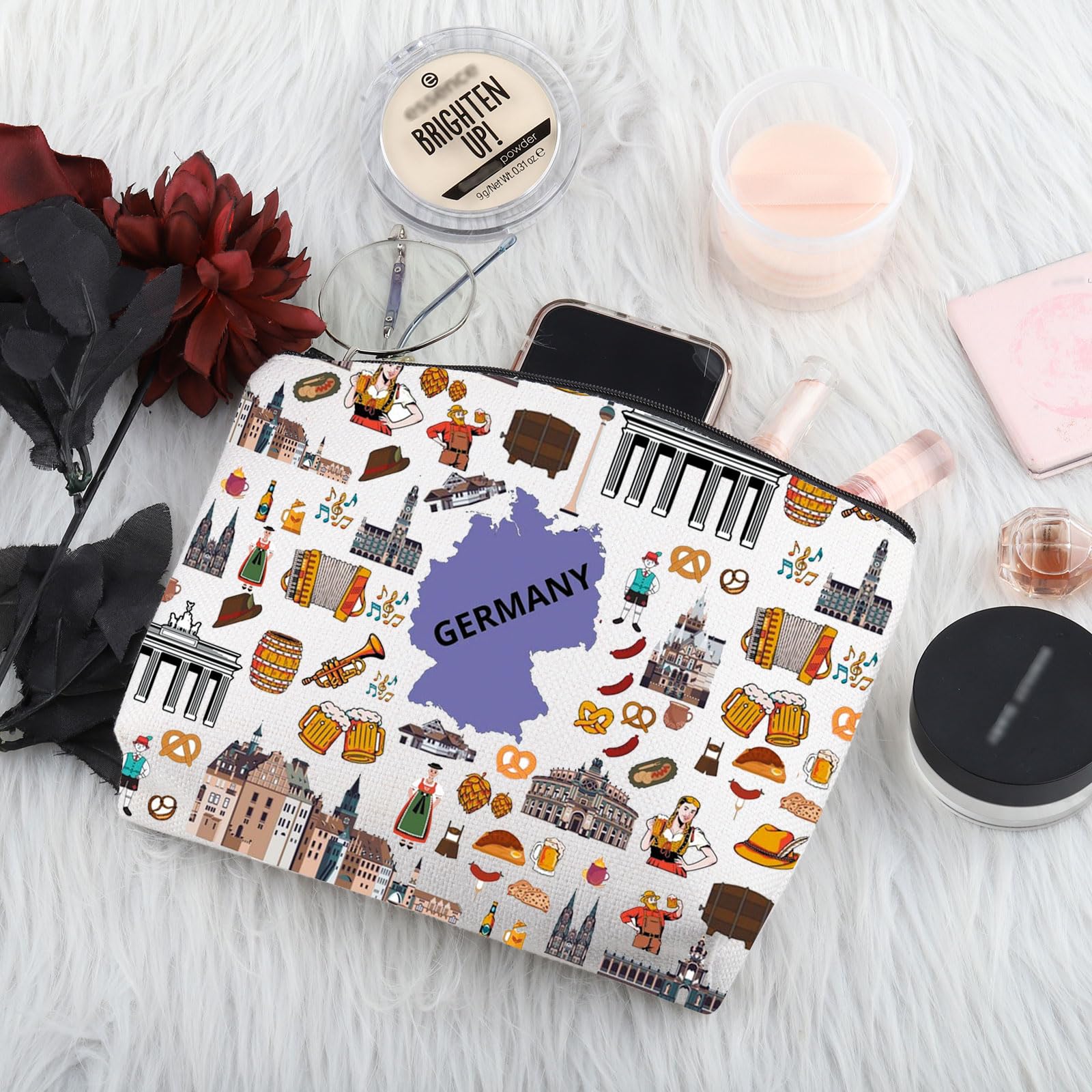PYOUL Germany Travel Traveling Gift Germany Icons Makeup Bag Germany Trip Vacation Cosmetic Bag Germany Souvenir Gift (Germany Icons Bag) - Image 4