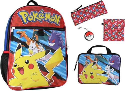 Miniatura 1 de Pokemon - Juego de 5 mochilas con tarjetero acolchado, estuche para lápices, bolsa aislada para aperitivos y juguete antiestrés de Pokeball, Multi