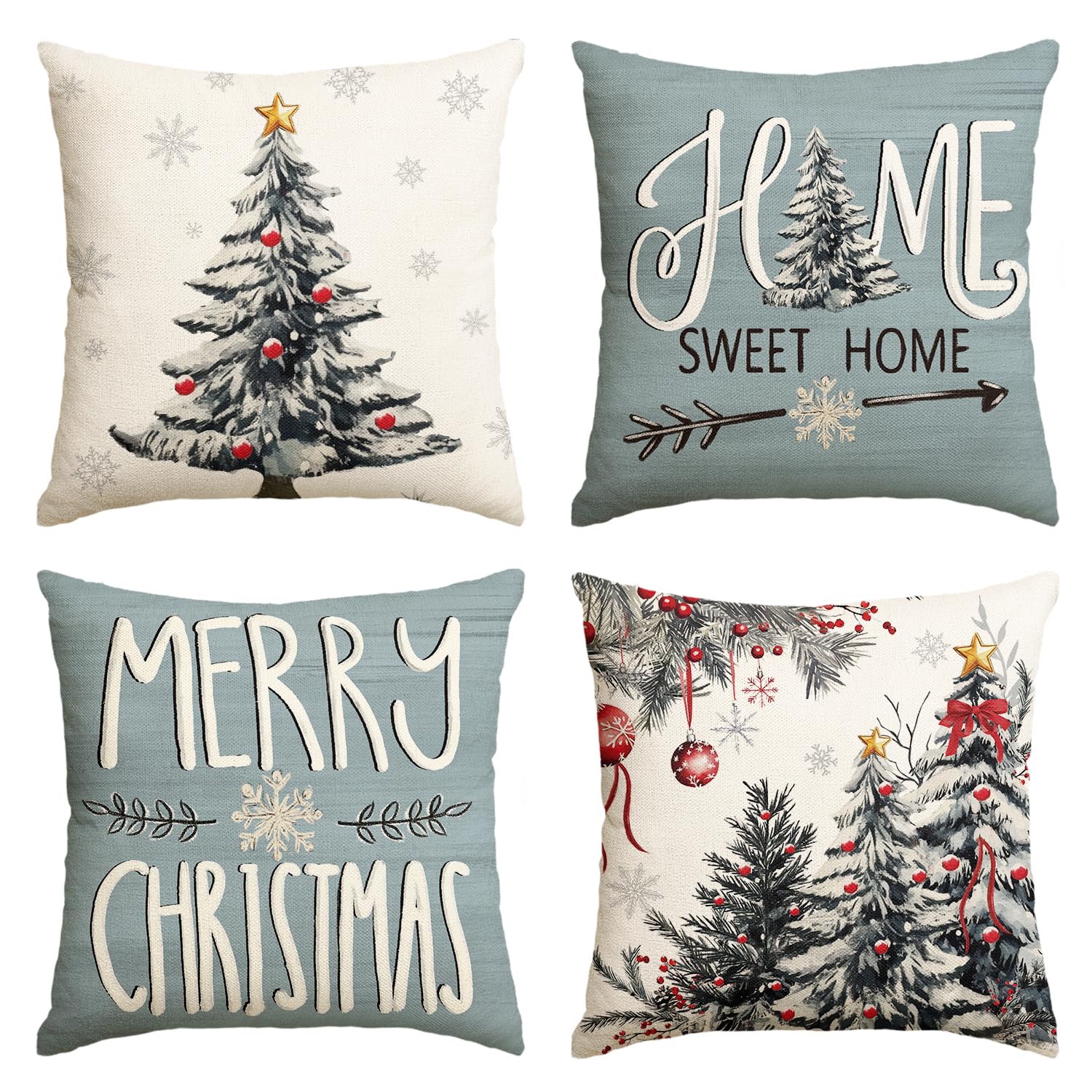 Housse de coussin Noël bleu 50x50 lot de 4 canapé