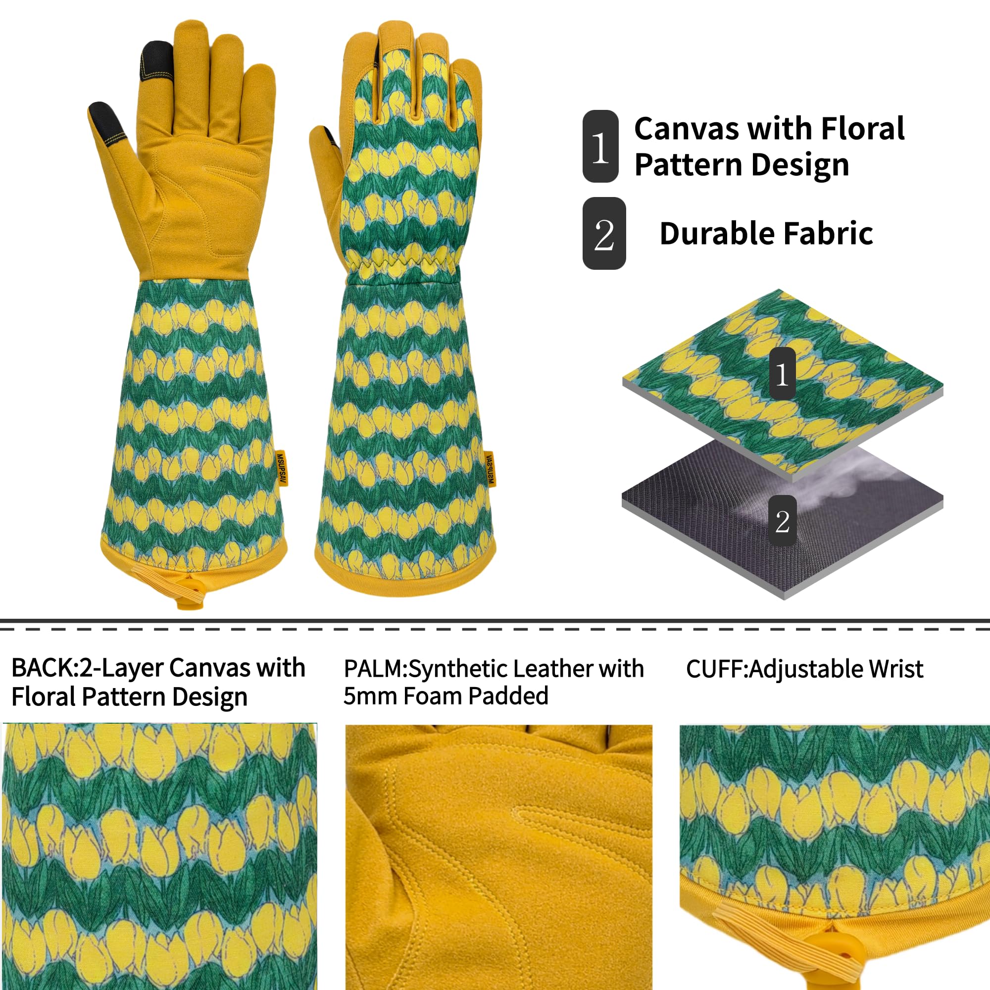 Guantes de jardinería largos para hombre y mujer, guantes de jardín resistentes a espinas, guantes de trabajo de cuero, regalos de jardín y cumpleaños (tamaño L, amarillo)
