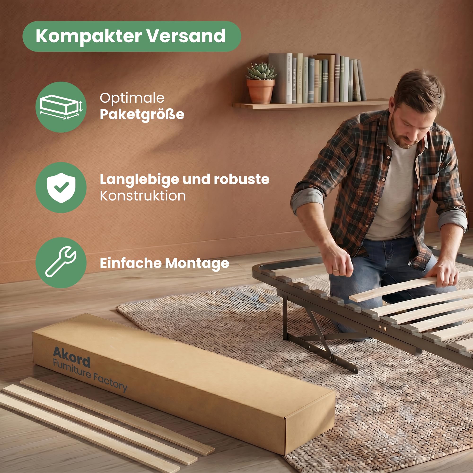 AKORD Metall-Lattenrost 140x200 cm mit Gasdruckfeder Hebemechanismus, 28 Holz-Leisten, Geteilter Bettrahmen bis 200kg belastbar, Schwarz