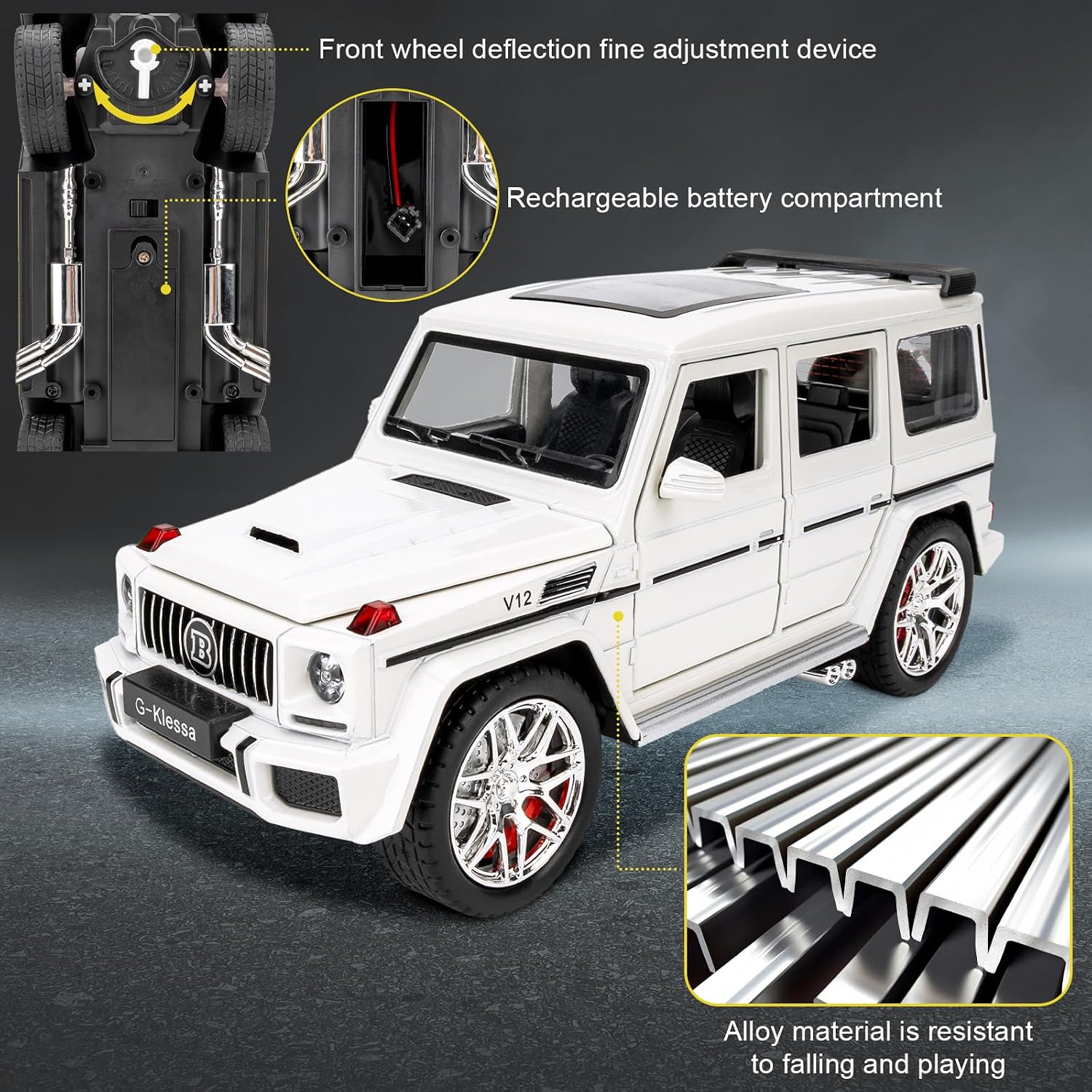 1:24 Compatible for G63 Remote Control Car Toy for Kids, 2.4GHz RC Vehicle with Sound and Light, Die-cast Toy Cars Alloy Model Car, Collection Gift White